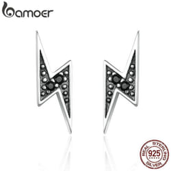 Bamoer New Arrival 100% 925 Sterling Silver Exquisite Lightning & Black Cz Stud Earrings