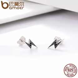 Bamoer New Arrival 100% 925 Sterling Silver Exquisite Lightning & Black Cz Stud Earrings