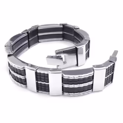 High Quality Stainless Steel & Black Silicone Mens Bracelets Jewelry Wristbands Band