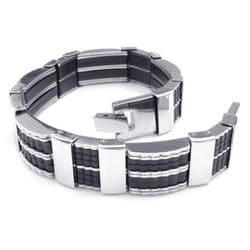 High Quality Stainless Steel & Black Silicone Mens Bracelets Jewelry Wristbands Band