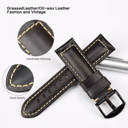 Puntos 20/22/24mm Vintage Regolabile Genuine Leather Watch Band Wrist Strap Replacement - coffee, 20mm Silver Buckle#