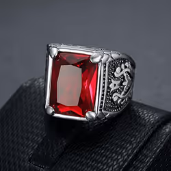 Hip Hop Punk Vintage Ring For Men 316 Stainless Steel With Multicoloured Stones Tulip Motif Jewellery Men&apos;s Party Ring - ...