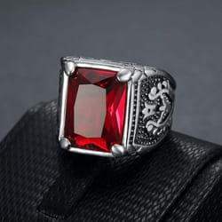 Hip Hop Punk Vintage Ring For Men 316 Stainless Steel With Multicoloured Stones Tulip Motif Jewellery Men&apos;s Party Ring - red, 13