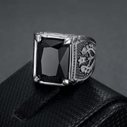 Hip Hop Punk Vintage Ring For Men 316 Stainless Steel With Multicoloured Stones Tulip Motif Jewellery Men&apos;s Party Ring - black, 9