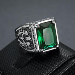 Hip Hop Punk Vintage Ring For Men 316 Stainless Steel With Multicoloured Stones Tulip Motif Jewellery Men&apos;s Party Ring - green, 7