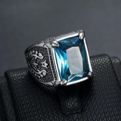 Hip Hop Punk Vintage Ring For Men 316 Stainless Steel With Multicoloured Stones Tulip Motif Jewellery Men&apos;s Party Ring - blue, 9