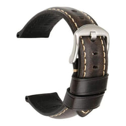 Puntos 20/22/24mm Vintage Regolabile Genuine Leather Watch Band Wrist Strap Replacement - black, 22mm Silver Buckle#
