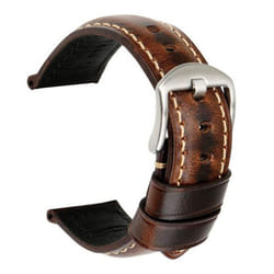 Puntos 20/22/24mm Vintage Regolabile Genuine Leather Watch Band Wrist Strap Replacement - coffee, 22mm Silver Buckle#
