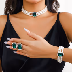 3pcs/set Multilayer Chain Necklace Bracelet For Women Wedding Bridal Goth Stud Earrings Jewelry Set Accessories - green