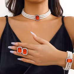 3pcs/set Multilayer Chain Necklace Bracelet For Women Wedding Bridal Goth Stud Earrings Jewelry Set Accessories - green