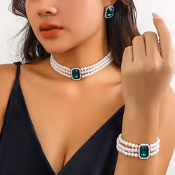 3pcs/set Multilayer Chain Necklace Bracelet For Women Wedding Bridal Goth Stud Earrings Jewelry Set Accessories - silver