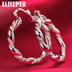 925 Sterling Silver Twisted Rope Round Hoop Earring Jewelry