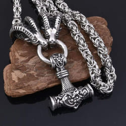 Viking Retro Sheep Head Necklace, Norse Mythology Hammer Pendant Necklace, Men&apos;s Punk Hip Hop Party Accessories, Birthday Gift For Frien - silver
