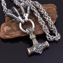 Viking Retro Sheep Head Necklace, Norse Mythology Hammer Pendant Necklace, Men's Punk Hip Hop Party Accessories, Birthda ...