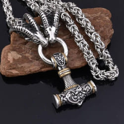 Viking Retro Sheep Head Necklace, Norse Mythology Hammer Pendant Necklace, Men&apos;s Punk Hip Hop Party Accessories, Birthday Gift For Friends - gold