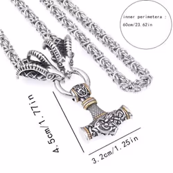 Viking Retro Sheep Head Necklace, Norse Mythology Hammer Pendant Necklace, Men&apos;s Punk Hip Hop Party Accessories, Birthday Gift For Friends - gold