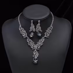 2pcs/set Women Rhinestone Pendant Vintage Necklace Earrings Jewelry - purple