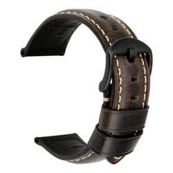 Puntos 20/22/24mm Vintage Regolabile Genuine Leather Watch Band Wrist Strap Replacement - black, 22mm Black Buckle#