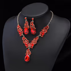 2pcs/set Women Rhinestone Pendant Vintage Necklace Earrings Jewelry - blue