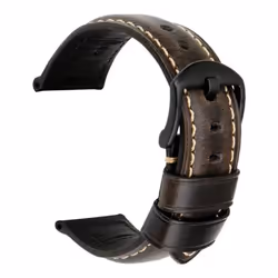 Puntos 20/22/24mm Vintage Regolabile Genuine Leather Watch Band Wrist Strap Replacement - black, 24mm Black Buckle#