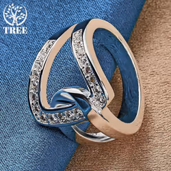 925 Sterling Silver Geometry Aaa Zircon Ring Jewelry - 7#