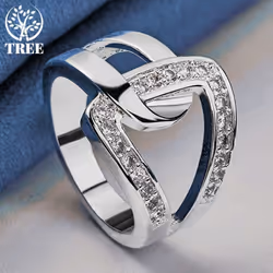 925 Sterling Silver Geometry Aaa Zircon Ring Jewelry - 10#