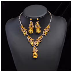2pcs/set Women Rhinestone Pendant Vintage Necklace Earrings Jewelry - gold