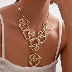 1pc Statement Style Geometric Triangle Square Shape Glossy Thumping Face Irregular Y-shaped Necklace Jewelry For Women - gold
