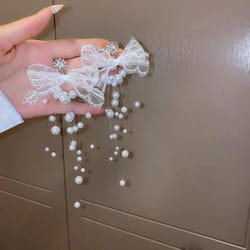 Womens Crystal Lace Bowknot Long Earrings