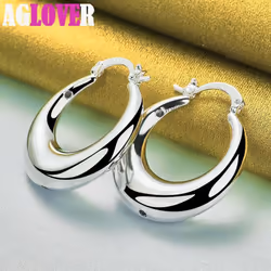 925 Sterling Silver Circle Smooth U Shape Big Hoop Earrings Jewelry