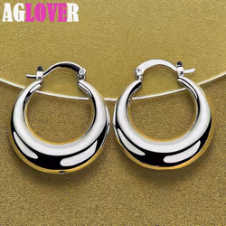 925 Sterling Silver Circle Smooth U Shape Big Hoop Earrings Jewelry