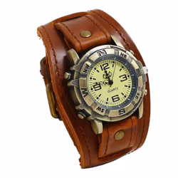 Men Punk Retro  Fashion Pin Buckle Strap Leather Watch - brown