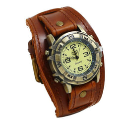 Men Punk Retro  Fashion Pin Buckle Strap Leather Watch - brown