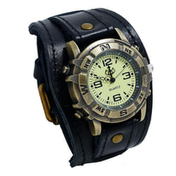 Men Punk Retro  Fashion Pin Buckle Strap Leather Watch - black