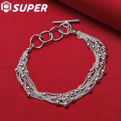 925 Sterling Silver Smooth Beads Multi-chain Bracelet  Jewelry