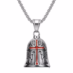 Vintage Cross Wings Angel Guardian Bell Motorcycle Necklace for Men Fashion Charm Bell Pendant Rider Jewelry Gift