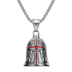 Vintage Cross Wings Angel Guardian Bell Motorcycle Necklace for Men Fashion Charm Bell Pendant Rider Jewelry Gift