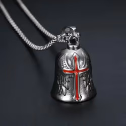 Vintage Cross Wings Angel Guardian Bell Motorcycle Necklace for Men Fashion Charm Bell Pendant Rider Jewelry Gift