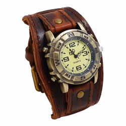 Men Punk Retro Fashion Pin Buckle Strap Leather Watch - coffee