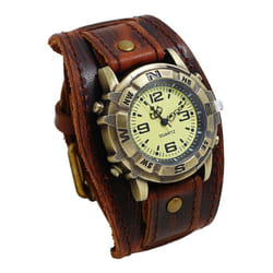 Men Punk Retro  Fashion Pin Buckle Strap Leather Watch - coffee