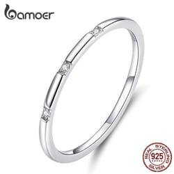 Bamoer Simple Minimalist Finger Rings For Women 925 Sterling Silver Stackable Band Fashion Jewelry - 8