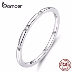 Bamoer Simple Minimalist Finger Rings For Women 925 Sterling Silver Stackable Band Fashion Jewelry - 6