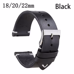 Quick Release Watchband Cowhide Watch Bracelet Leather Watch Strap Oil Wax Leather 18mm 20mm 22mm - black, 22mm