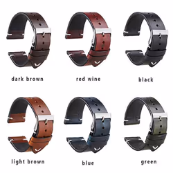 Quick Release Watchband Cowhide Watch Bracelet Leather Watch Strap Oil Wax Leather 18mm 20mm 22mm - dark brown, 20mm