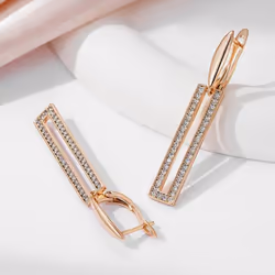 Kinel Rose Gold Color Long Dangle Earrings For Women Shiny Zircon Luxury Jewelry Cube Geometry Earrings