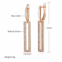 Kinel Rose Gold Color Long Dangle Earrings For Women Shiny Zircon Luxury Jewelry Cube Geometry Earrings