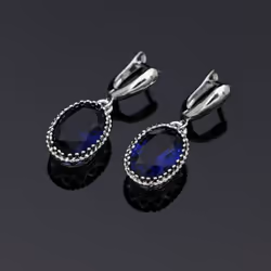 Oval Purple Stones Dangle Earrings Silver Color Jewelry Drop Earring For Women - blue