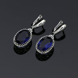 Oval Purple Stones Dangle Earrings Silver Color Jewelry Drop Earring For Women - blue