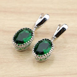 Oval Purple Stones Dangle Earrings Silver Color Jewelry Drop Earring For Women - green