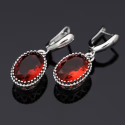 Oval Purple Stones Dangle Earrings Silver Color Jewelry Drop Earring For Women - red